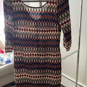 Geo-Print Navy and Orange Women's Dress